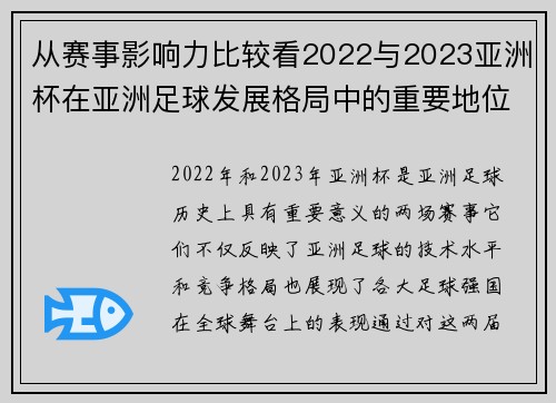 从赛事影响力比较看2022与2023亚洲杯在亚洲足球发展格局中的重要地位